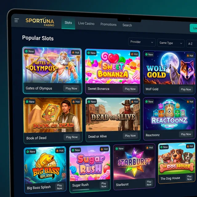 Selección de tragaperras Sportuna Casino — más de 4.000 juegos